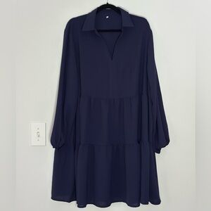 Dark navy blue, long sleeve Ruffle Hem Smock Dress. 2XL